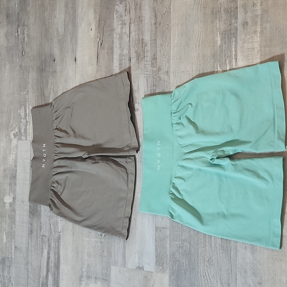 NVGTN Women's High-Waist Bike Shorts — Sage Green & Taupe